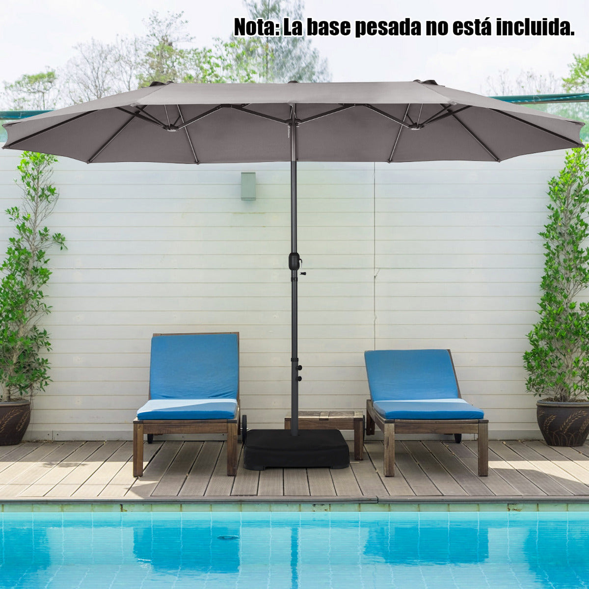 Sombrilla de Playa Doble Cara 4,7 x 2,8 m Gran Parasol con Manivela sin Base Estructura de 12 Costillas para Jardín Piscina Patio Gris Oscuro
