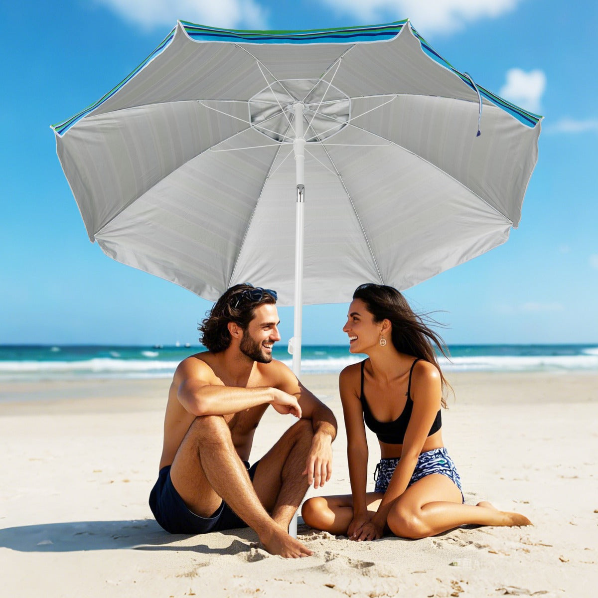 Sombrilla de Playa Parasol Inclinado Portátil con Protección Solar UPF50+ para Exterior Patio Piscina 2 x 2,2 m-Azul+Verde