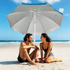 Sombrilla de Playa Parasol Inclinado Portátil con Protección Solar UPF50+ para Exterior Patio Piscina 2 x 2,2 m-Azul+Verde