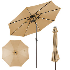 3M Solar LED Sombrilla de Playa Plegable Quitasol Parasol para Jardín Patio Balcón Beige