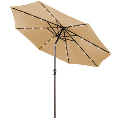 3M Solar LED Sombrilla de Playa Plegable Quitasol Parasol para Jardín Patio Balcón Beige