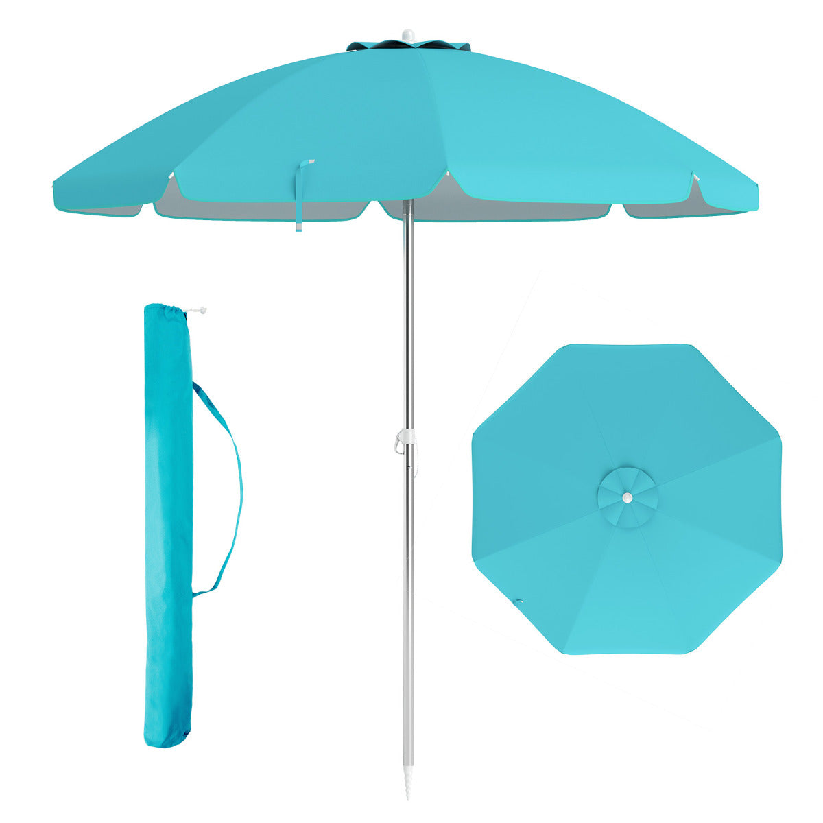 Sombrilla de Playa Portátil Inclinación Regulable con Bolsa de Transporte para Jardín Patio Exterior Azul 198 x 213 cm