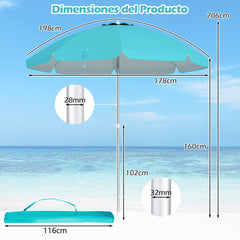 Sombrilla de Playa Portátil Inclinación Regulable con Bolsa de Transporte para Jardín Patio Exterior Azul 198 x 213 cm