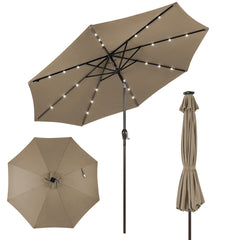 3M Solar LED Sombrilla de Playa Plegable Quitasol Parasol para Jardín Patio Balcón Moreno