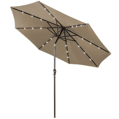 3M Solar LED Sombrilla de Playa Plegable Quitasol Parasol para Jardín Patio Balcón Moreno