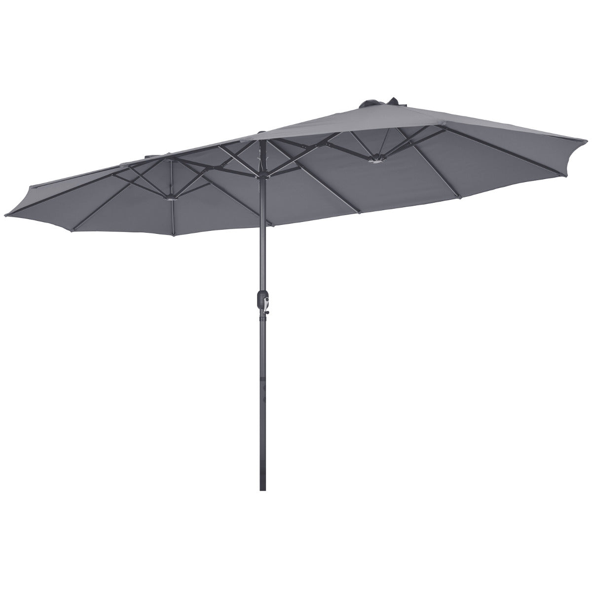 Sombrilla de Playa Doble Cara 4,7 x 2,8 m Gran Parasol con Manivela sin Base Estructura de 12 Costillas para Jardín Piscina Patio Gris