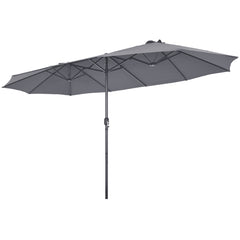 Sombrilla de Playa Doble Cara 4,7 x 2,8 m Gran Parasol con Manivela sin Base Estructura de 12 Costillas para Jardín Piscina Patio Gris