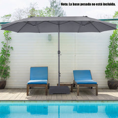 Sombrilla de Playa Doble Cara 4,7 x 2,8 m Gran Parasol con Manivela sin Base Estructura de 12 Costillas para Jardín Piscina Patio Gris