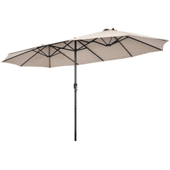Sombrilla de Playa Doble Cara 4,7 x 2,8 m Gran Parasol con Manivela sin Base Estructura de 12 Costillas para Jardín Piscina Patio Beige