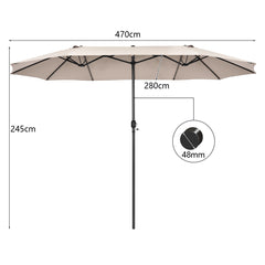 Sombrilla de Playa Doble Cara 4,7 x 2,8 m Gran Parasol con Manivela sin Base Estructura de 12 Costillas para Jardín Piscina Patio Beige