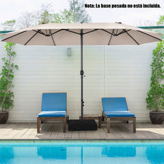 Sombrilla de Playa Doble Cara 4,7 x 2,8 m Gran Parasol con Manivela sin Base Estructura de 12 Costillas para Jardín Piscina Patio Beige