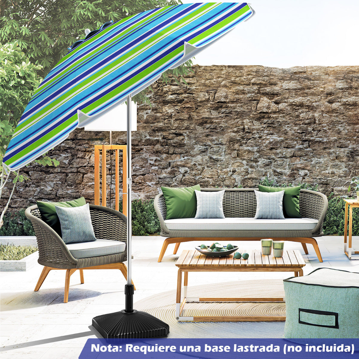 Sombrilla de Playa Portátil Inclinación Regulable con Bolsa de Transporte para Jardín Patio Exterior Azul y Verde 198 x 213 cm