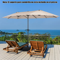 Sombrilla de Playa Doble Cara 4,7 x 2,8 m Gran Parasol con Manivela sin Base Estructura de 12 Costillas para Jardín Piscina Patio Beige