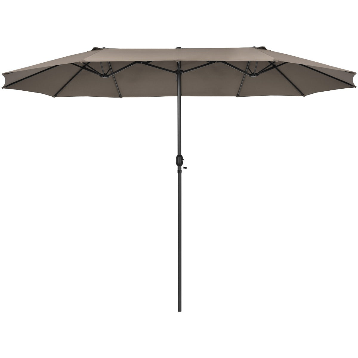 Sombrilla de Playa Doble Cara 4,7 x 2,8 m Gran Parasol con Manivela sin Base Estructura de 12 Costillas para Jardín Piscina Patio Marrón