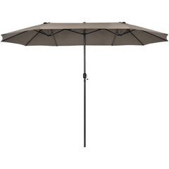 Sombrilla de Playa Doble Cara 4,7 x 2,8 m Gran Parasol con Manivela sin Base Estructura de 12 Costillas para Jardín Piscina Patio Marrón