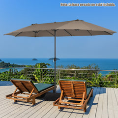 Sombrilla de Playa Doble Cara 4,7 x 2,8 m Gran Parasol con Manivela sin Base Estructura de 12 Costillas para Jardín Piscina Patio Marrón