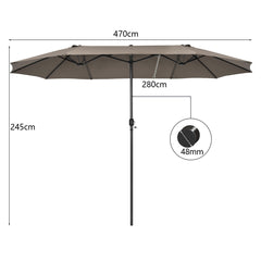 Sombrilla de Playa Doble Cara 4,7 x 2,8 m Gran Parasol con Manivela sin Base Estructura de 12 Costillas para Jardín Piscina Patio Marrón