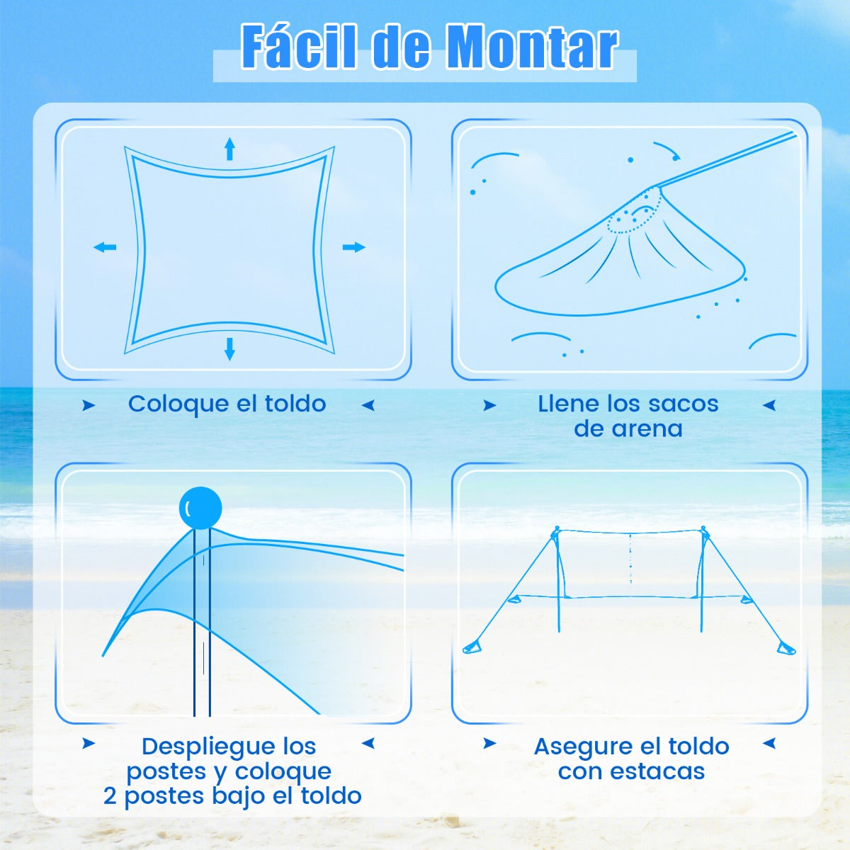 Toldo de 2 m para 4-6 Personas Sombrilla de Playa Portátil con 2 Postes 4 Bolsas de Arena Protección UPF y Bolsa de Transporte Verde