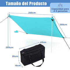 Toldo de 2 m para 4-6 Personas Sombrilla de Playa Portátil con 2 Postes 4 Bolsas de Arena Protección UPF y Bolsa de Transporte Verde