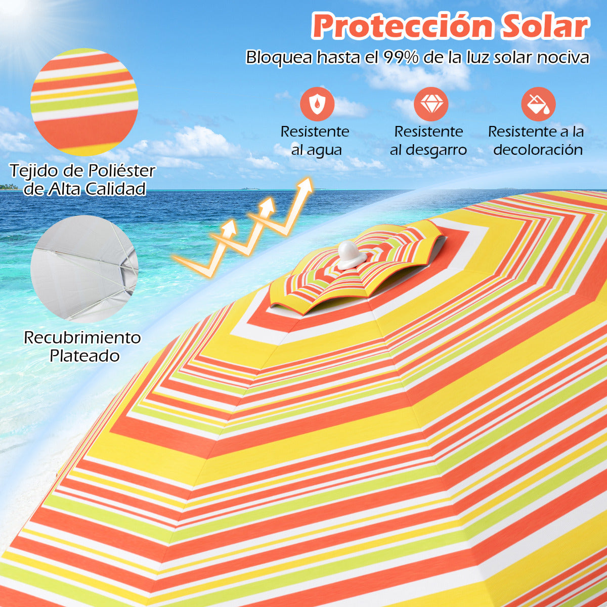 Sombrilla de Playa Portátil Inclinación Regulable con Bolsa de Transporte para Jardín Patio Exterior Rojo y Amarillo 198 x 213 cm