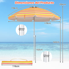 Sombrilla de Playa Portátil Inclinación Regulable con Bolsa de Transporte para Jardín Patio Exterior Rojo y Amarillo 198 x 213 cm