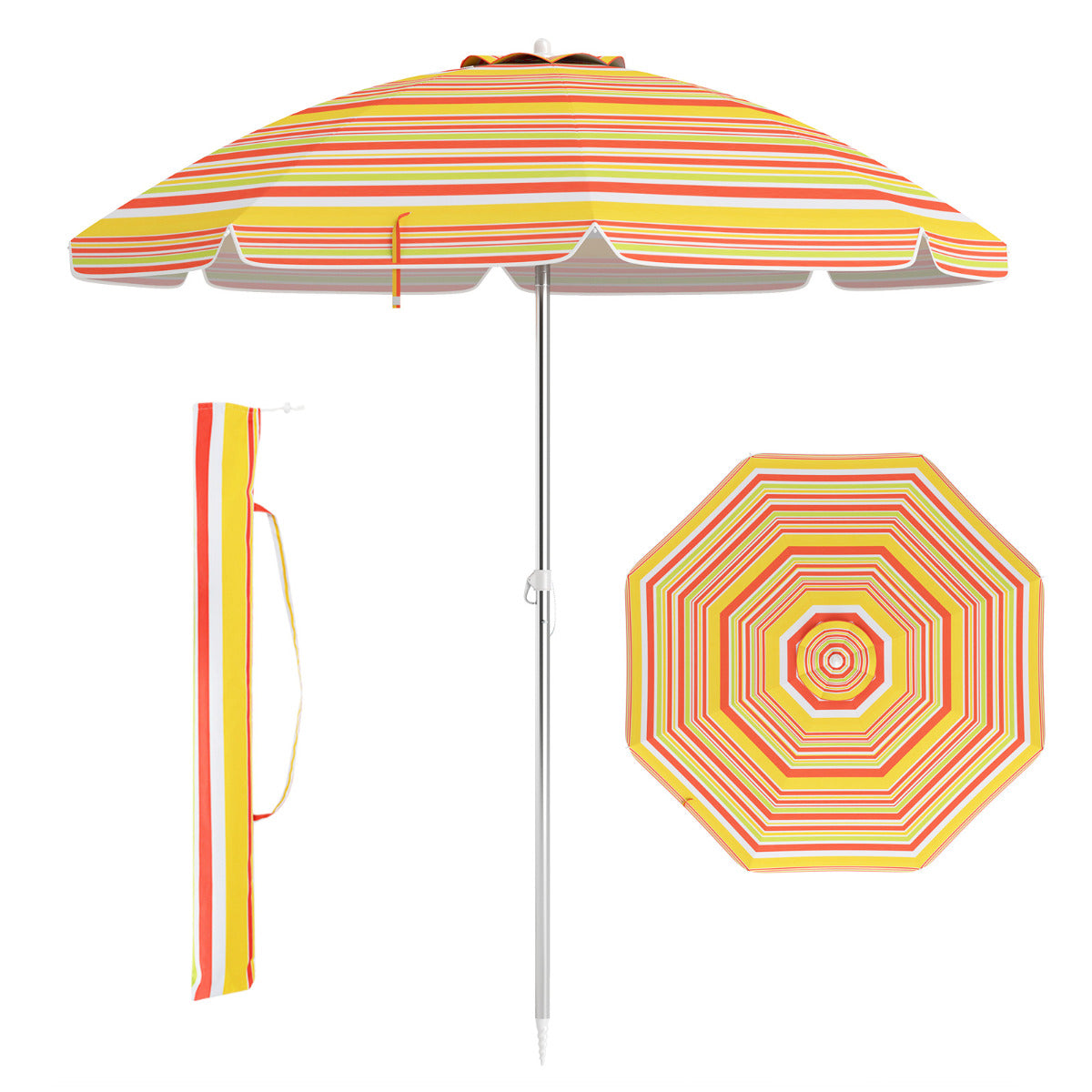 Sombrilla de Playa Portátil Inclinación Regulable con Bolsa de Transporte para Jardín Patio Exterior Rojo y Amarillo 198 x 213 cm