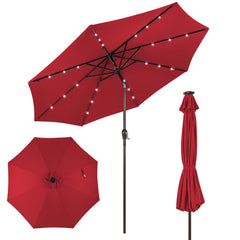 3M Solar LED Sombrilla de Playa Plegable Quitasol Parasol para Jardín Patio Balcón Rojo Vino