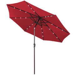 3M Solar LED Sombrilla de Playa Plegable Quitasol Parasol para Jardín Patio Balcón Rojo Vino