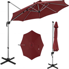 Sombrilla Redonda de Aluminio de 339 cm con Rotación de 360° Inclinación Ajustable Resistente al Viento para Patio Piscina Terraza Rojo