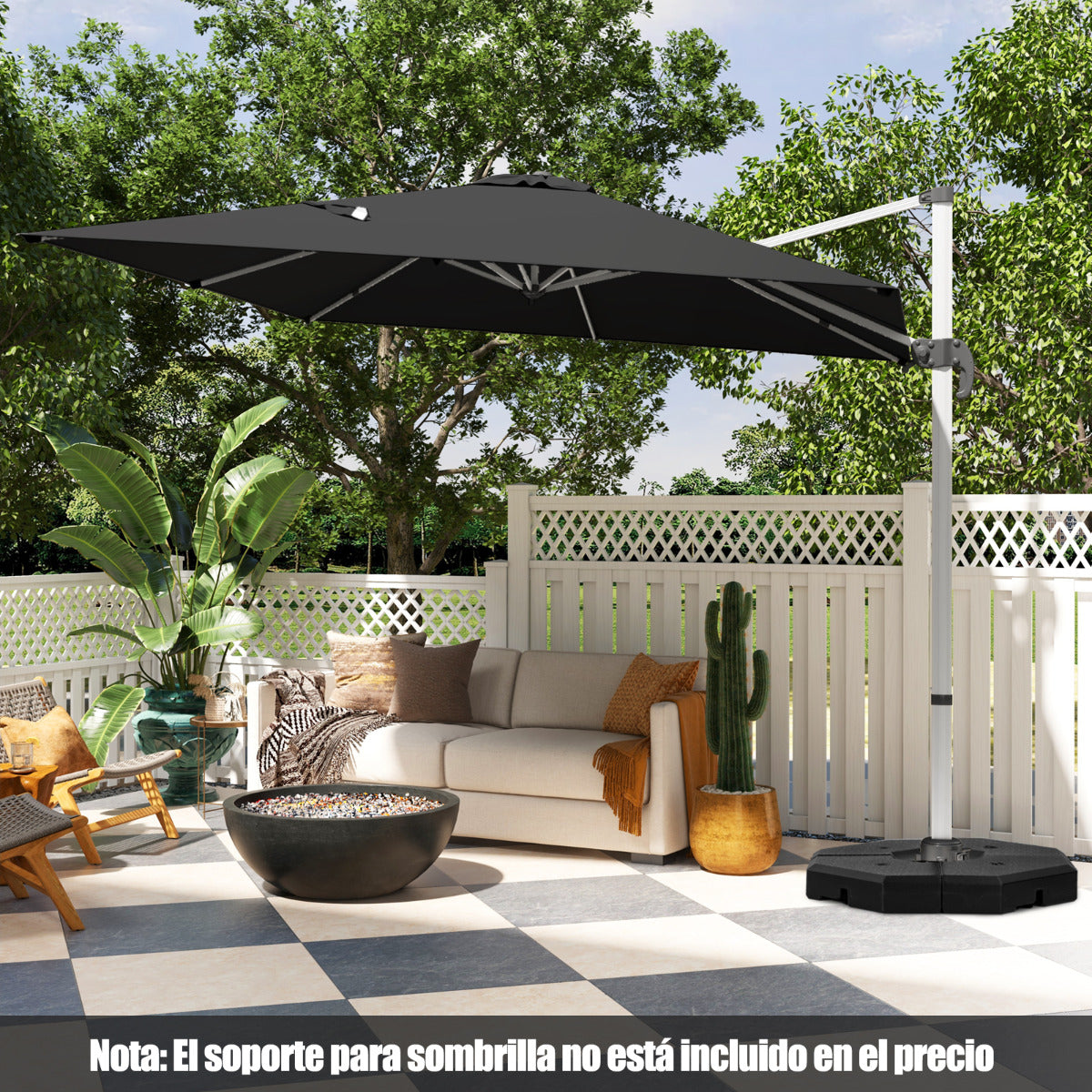 Sombrilla 3 m Cuadrada de Aluminio con Rotación de 360° Inclinación Ajustable Resistente al Viento para Patio Piscina Terraza Negro