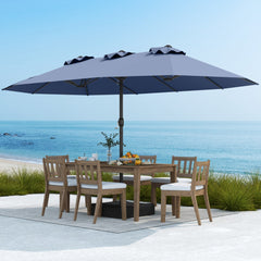 Sombrilla Grande Doble con Base Parasol Exterior Rectangular con Manivela 470 x 285 x 261 cm-Azul