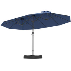 Sombrilla Grande Doble con Base Parasol Exterior Rectangular con Manivela 470 x 285 x 261 cm-Azul