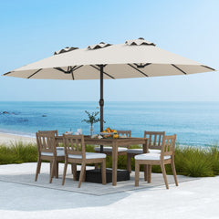 Sombrilla Grande Doble con Base Parasol Exterior Rectangular con Manivela 470 x 285 x 261 cm-Beige