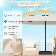 Sombrilla Grande Doble con Base Parasol Exterior Rectangular con Manivela 470 x 285 x 261 cm-Beige