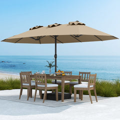 Sombrilla Grande Doble con Base Parasol Exterior Rectangular con Manivela 470 x 285 x 261 cm-Café