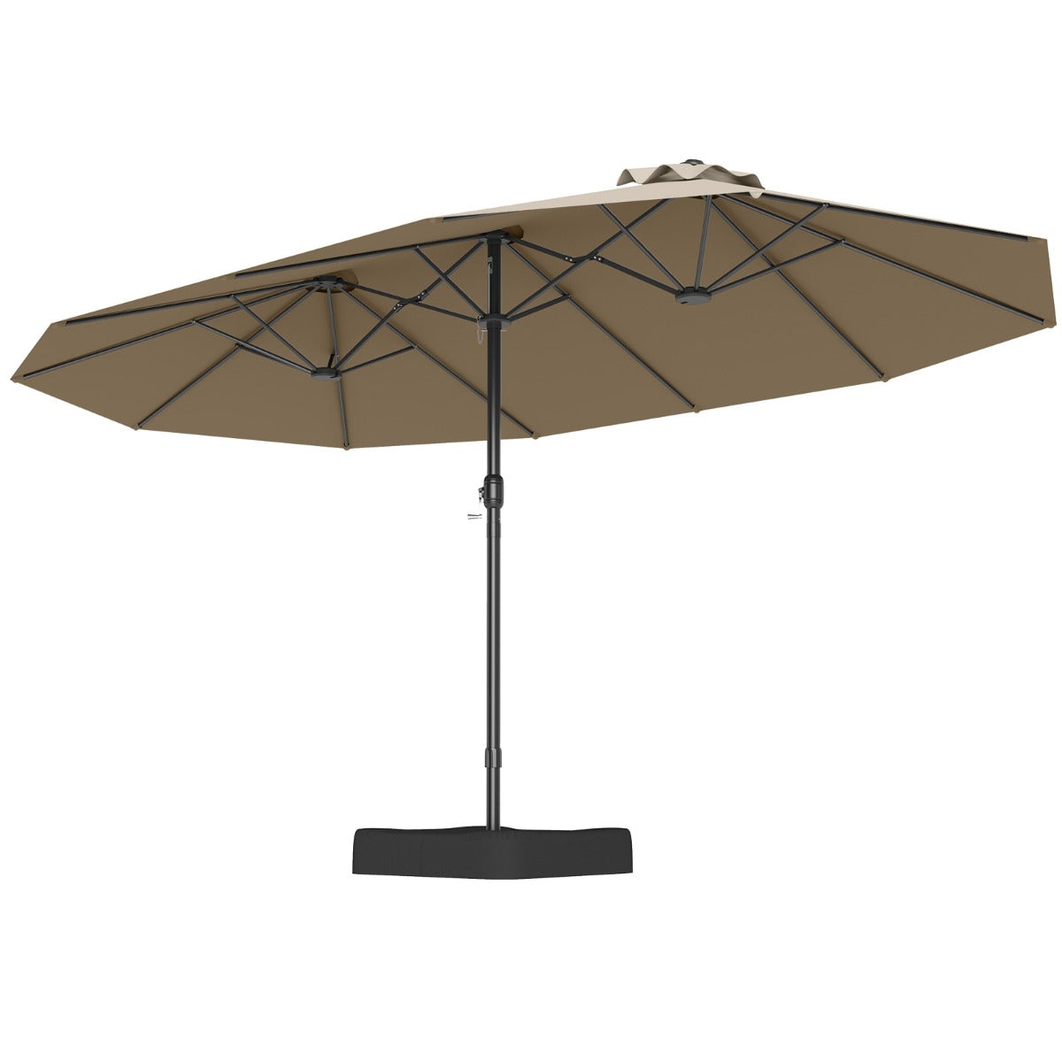 Sombrilla Grande Doble con Base Parasol Exterior Rectangular con Manivela 470 x 285 x 261 cm-Café
