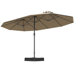 Sombrilla Grande Doble con Base Parasol Exterior Rectangular con Manivela 470 x 285 x 261 cm-Café
