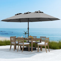 Sombrilla Grande Doble con Base Parasol Exterior Rectangular con Manivela 470 x 285 x 261 cm-Gris