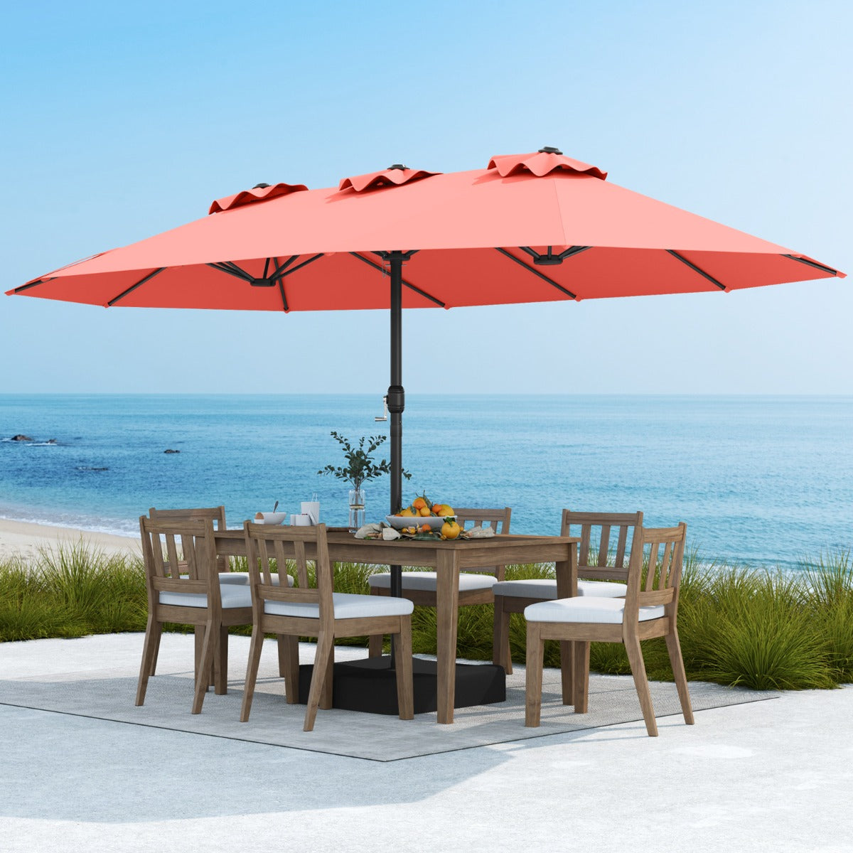 Sombrilla Grande Doble con Base Parasol Exterior Rectangular con Manivela 470 x 285 x 261 cm-Naranja
