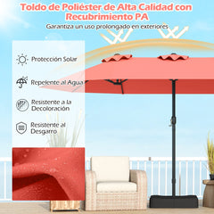 Sombrilla Grande Doble con Base Parasol Exterior Rectangular con Manivela 470 x 285 x 261 cm-Naranja