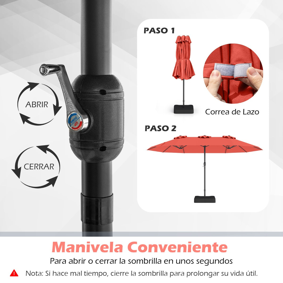Sombrilla Grande Doble con Base Parasol Exterior Rectangular con Manivela 470 x 285 x 261 cm-Naranja