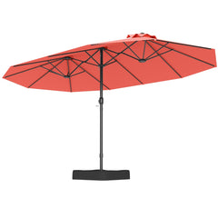 Sombrilla Grande Doble con Base Parasol Exterior Rectangular con Manivela 470 x 285 x 261 cm-Naranja