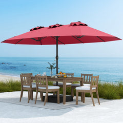 Sombrilla Grande Doble con Base Parasol Exterior Rectangular con Manivela 470 x 285 x 261 cm-Rojo