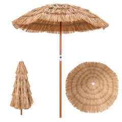 Sombrilla de Paja PP Ø175cm Sombrilla Playa Hawaiana con 8 Costillas Parasol Inclinable 45° Alrura Ajustable Exterior Patio Terraza Piscina
