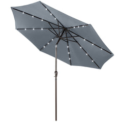 3M Sombrilla Solar de Playa Plegable con 24 Luces LED Parasol Inclinable con Manivela 8 Costillas para Jardín Patio Balcón Gris