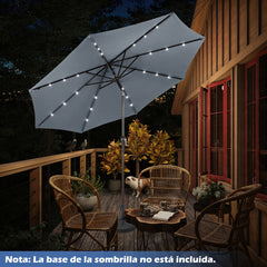 3M Sombrilla Solar de Playa Plegable con 24 Luces LED Parasol Inclinable con Manivela 8 Costillas para Jardín Patio Balcón Gris