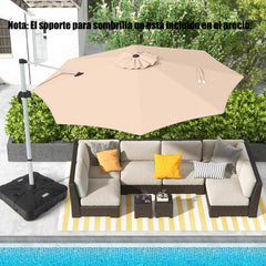 Sombrilla Redonda de Aluminio de 339 cm con Rotación de 360° Inclinación Ajustable Resistente Viento para Patio Piscina Terraza Beige