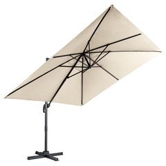 Sombrilla 300 cm para Patio con Manivela 3 Inclinaciones Rotación a 360° 8 Varillas Base Cruzada Parasol de Exterior Beige