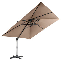 Sombrilla 300 cm para Patio con Manivela 3 Inclinaciones Rotación a 360° 8 Varillas Base Cruzada Parasol de Exterior Café