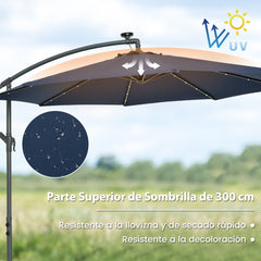 3 m Sombrilla con Manivela 32 Luces LED Panel Solar Parasol Base Saco de Arena Toldo Impermeable para Playa Patio Jardín Piscina Azul